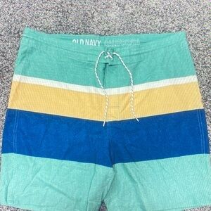 Old Navy Men's Striped Swim Shorts - Green, Yellow, Blue